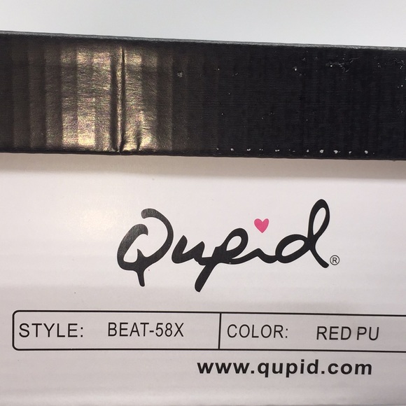 Qupid Woman’s Red Pumps Platform Heels Open Toe Real Rabbit Fur Pom Poms Size 7 - Picture 11 of 16